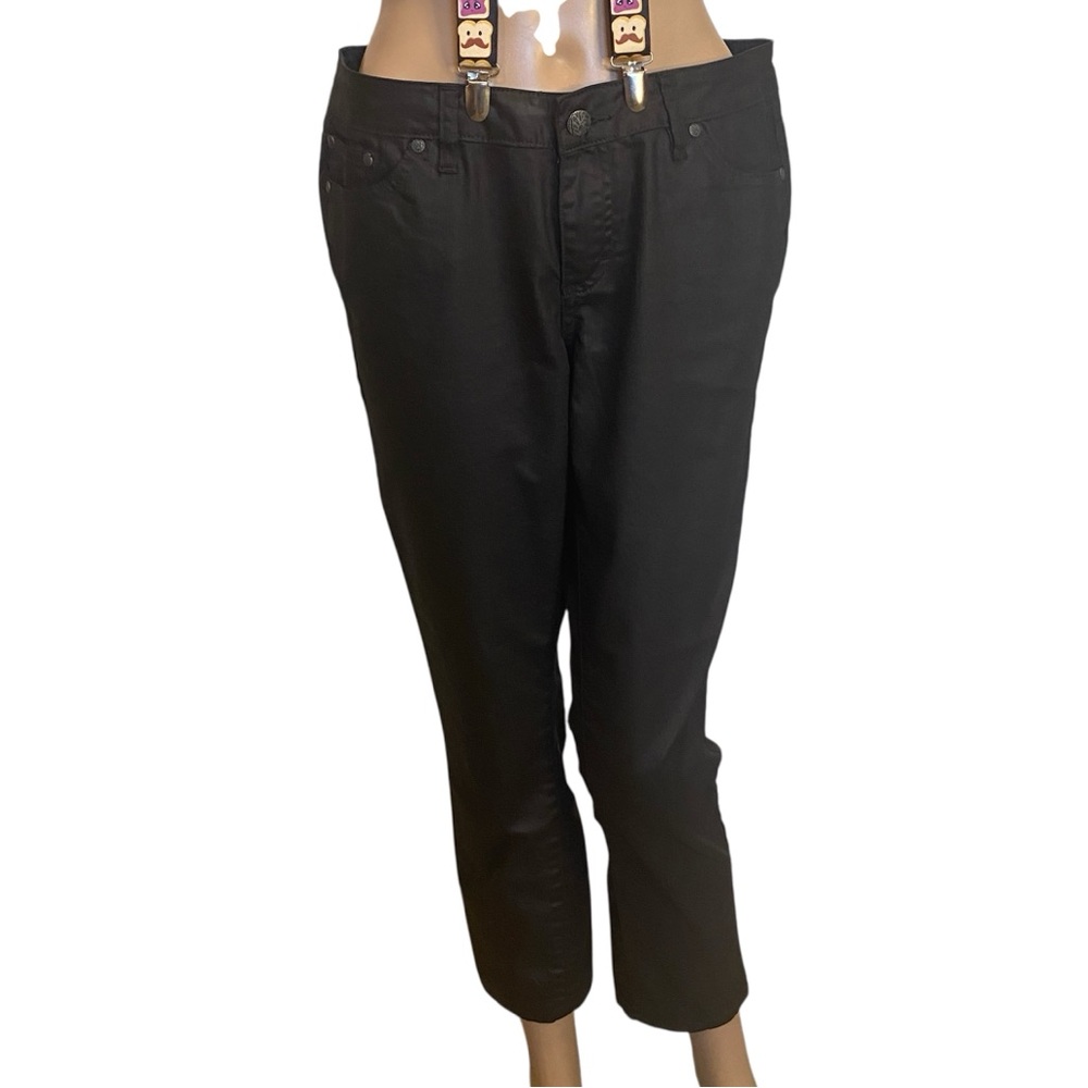 prAna Jett Coated Waxed Black Skinny Fitted Lo-Rise Ankle Jeans Pants Size 8 EUC - Picture 3 of 9